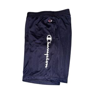 Champion Boys Large 10/12 Vertical Script Mesh Shorts Athleticwear Navy Blue EUC